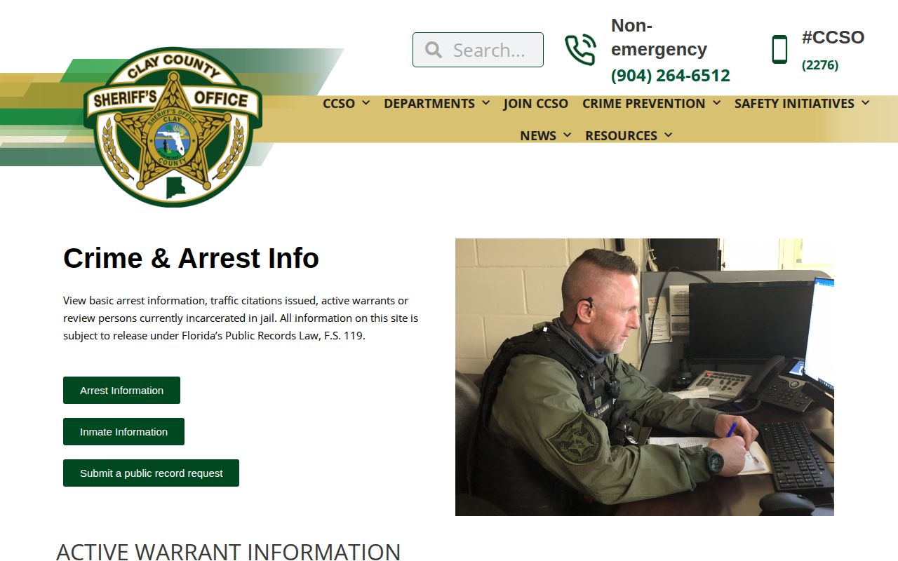Clay County Sheriff's Office arrest and inmate record gateway