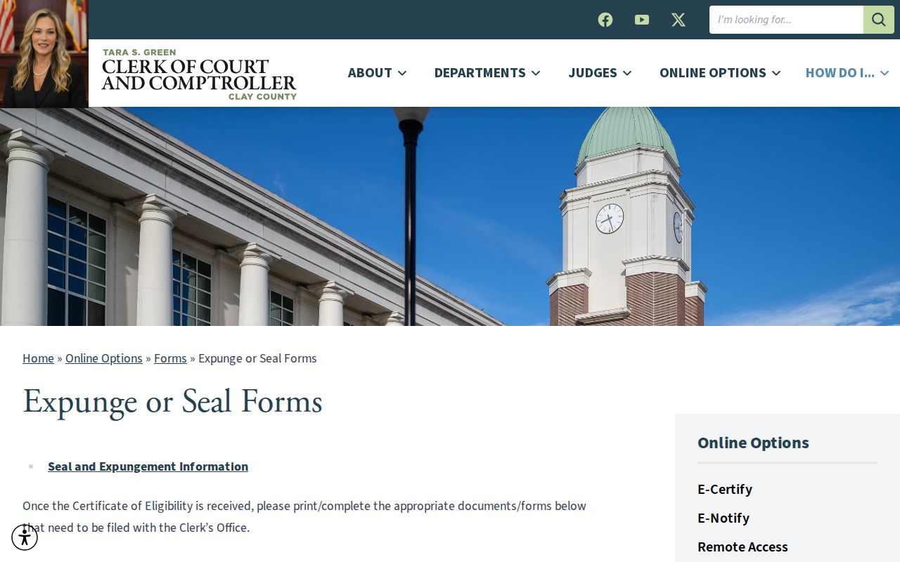 Clay County court forms for sealing or expunging an arrest record